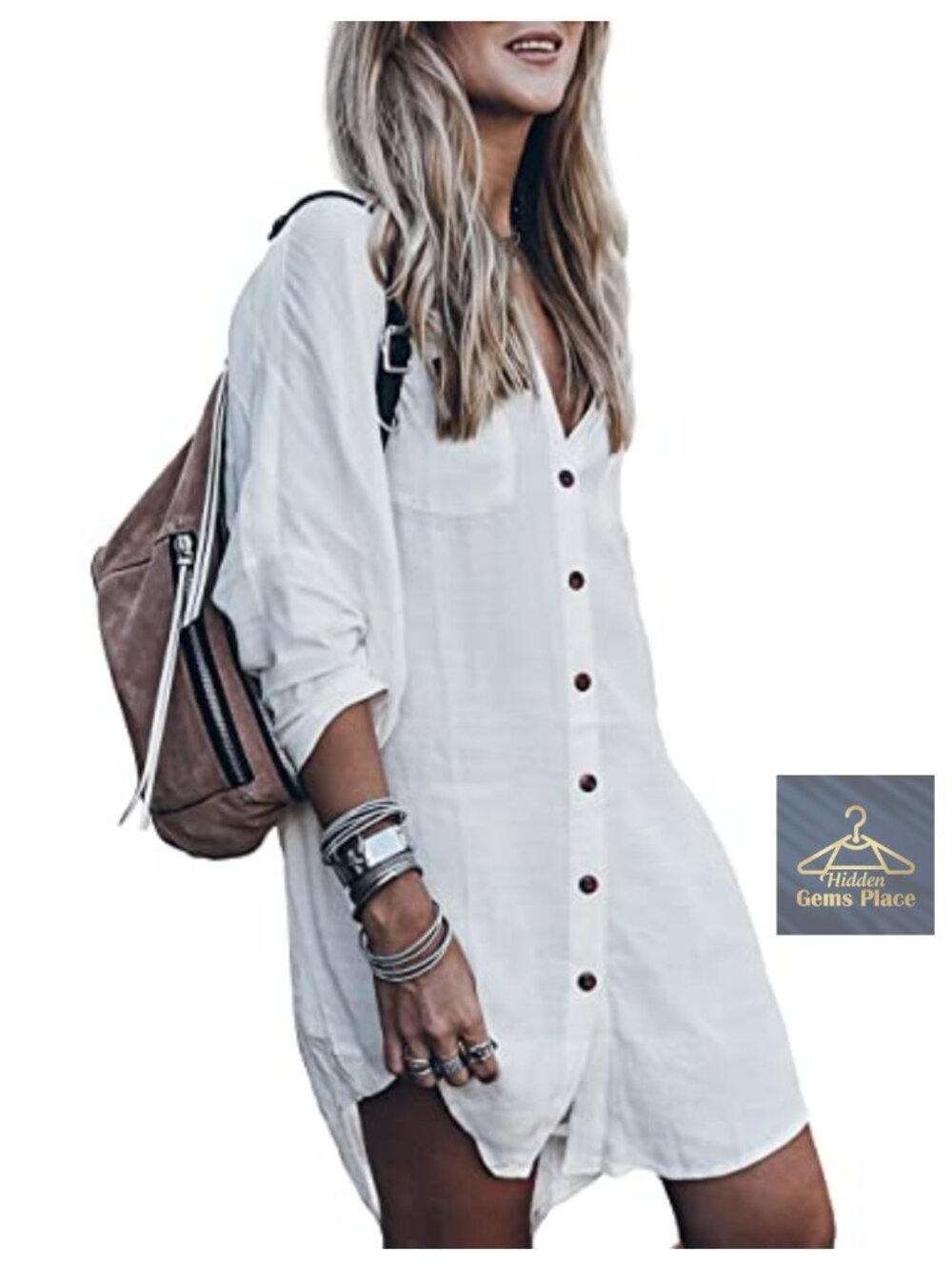 Women's Silky Button Down Midi T-Shirt Dress Swimsuit Cover Up Beach Vacation